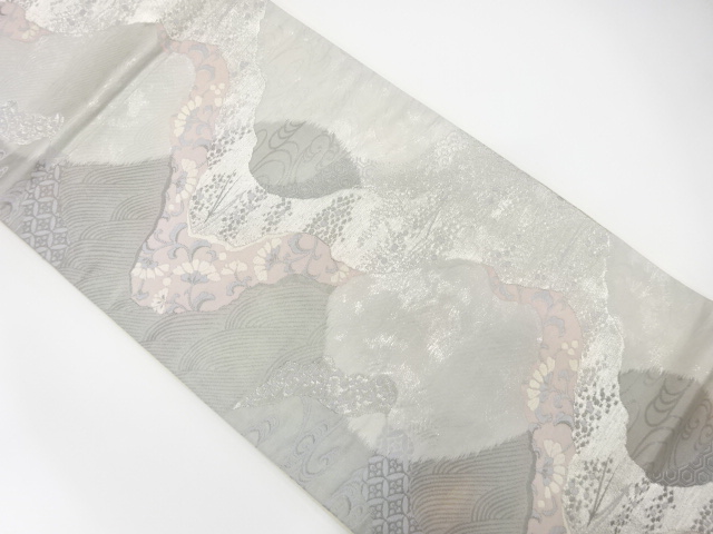 アンティーク　道長取りに花・松葉・古典柄織り出し袋帯（着用可）